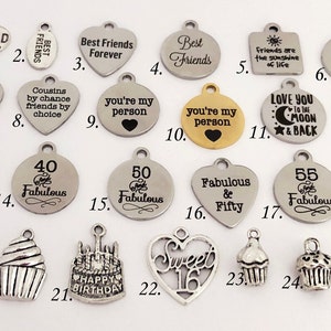 Add A Charm Friend Charms, Best Friend Birthday Charms, 50 & Fabulous Age Number Charms SincereImpressions Add on Charms Adjustable Bracelet
