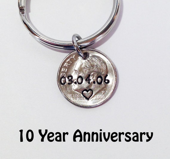 10th Anniversary Gift, 2016 Dime Keychain, Tenth Anniversary Gifts for Husband, 10 Year Wedding Anniversary Gift for Wife, Couples Gifts