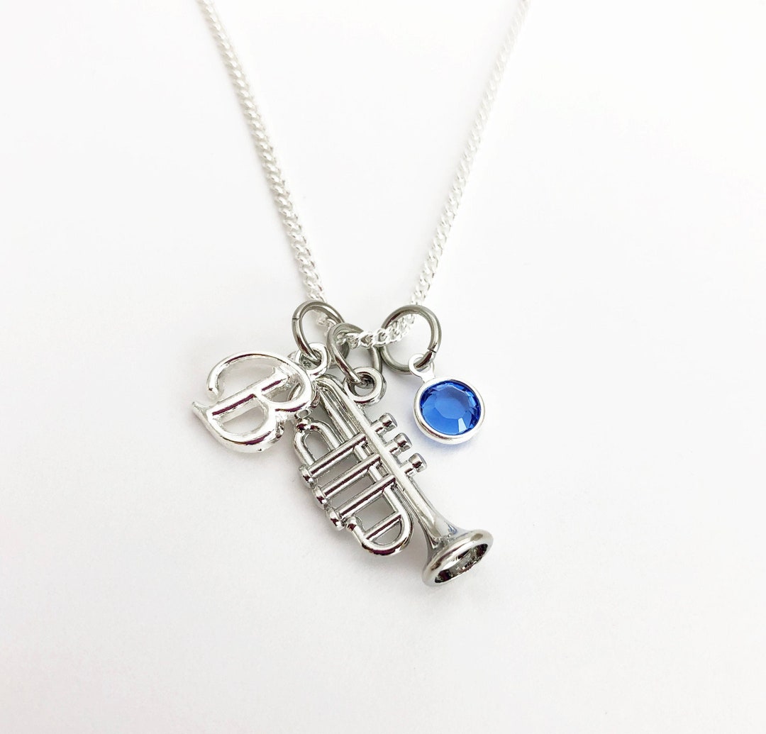 Trumpet Necklace, Trumpet Player Gifts Personalized, Silver Trumpet