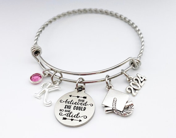 Senior Gifts 2026, Graduation Gift for Her, Graduate Gifts for Girls, High School Class of 2026 Charm Bangle, Daughter Grad Jewelry