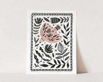 Pink Bird Frame - A4 Print