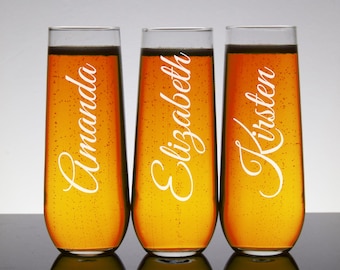 Stemless Champagne Flutes, Engraved Personalized Champagne Glasses, Gifts for Bridesmaids, Bridal Party, Etched Glasses, Wedding Party