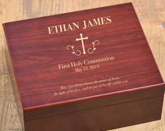 Confirmation Box, Baptism Box, First Communion Gifts, Christening Gift, Memory Keepsake Box, Rustic Wood Box, Godparents, Godfather Gifts