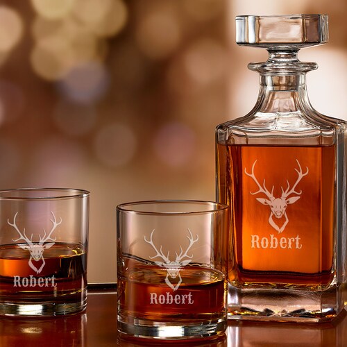 Hunter Decanter Set Personalized Deer Hunting Gift Set Deer Etsy