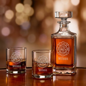 Firefighter Decanter Set, Personalized Fireman Glass Set, Maltese Cross ...