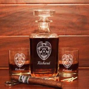 Police Whiskey Decanter Set, Personalized Decanter Set, Policemen ...