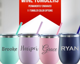 Engraved Wine Tumbler | Stemless Wine Glass | Wine Cup with Lid Straw | Bachelorette Gifts | Bachelorette Favor | Mother's Day Gift