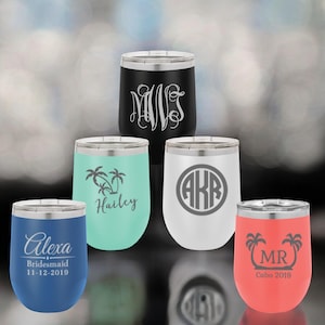 Personalized Wine Tumbler with Straw – Stemless Cup for Bachelorette, Vacation, or Bridesmaid Gift