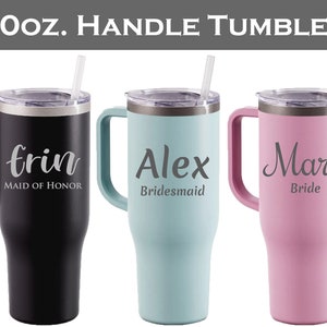 40oz. Bridesmaid Tumblers | Large Bridal Party Mugs | Maid of Honor Tumbler | Bachelorette Party Gifts | 40 Ounce Party Mugs | Straw Mugs