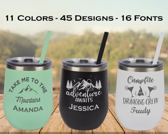 Camping Wine Tumblers, Hiking Wine Tumblers, Camp Bachelorette Tumblers, Mountain Tumblers, Campfire Tumblers, Gifts for Hikers, Camp Gifts