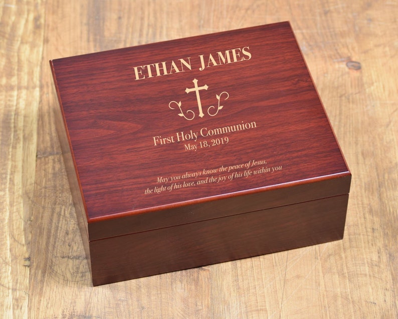 Confirmation Box, Baptism Box, First Communion Gifts, Christening Gift, Memory Keepsake Box, Rustic Wood Box, Godparents, Godfather Gifts 