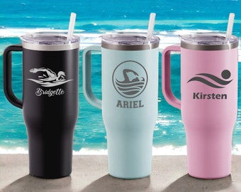 Gobelets de natation | Tasses de sport avec poignée | Cadeaux d'équipe de natation | Gobelets nageur | Cadeau nageur | Cadeaux de piscine | Cadeau d'entraîneur de natation | 40 oz. Tasse