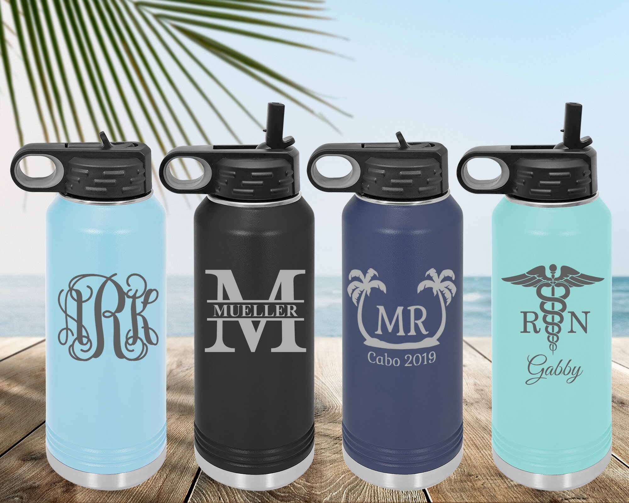 32oz. Personalized Water Bottle | Water Bottle With Flip Straw | Double ...