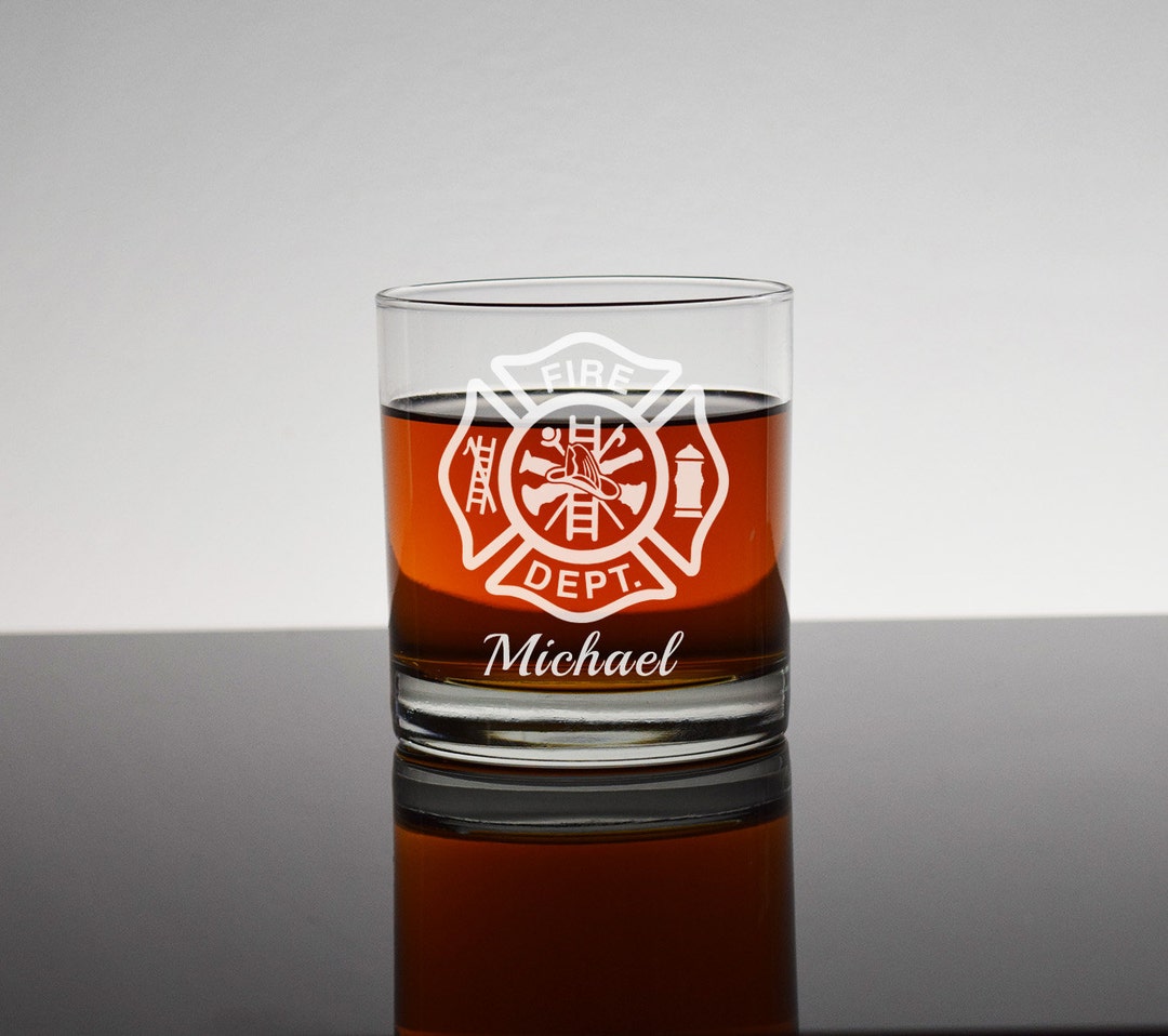 Fireman Rocks Glass, Firefighter Whiskey Glass, Maltese Cross