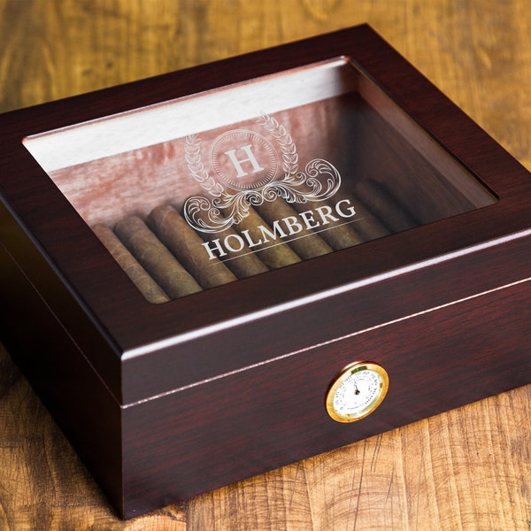 Wedding Cigar Box, Etched Stogie Box, Groomsman Groomsmen Gifts, Initial Monogram, Wedding Party, Wood Cigar, Custom Humidor