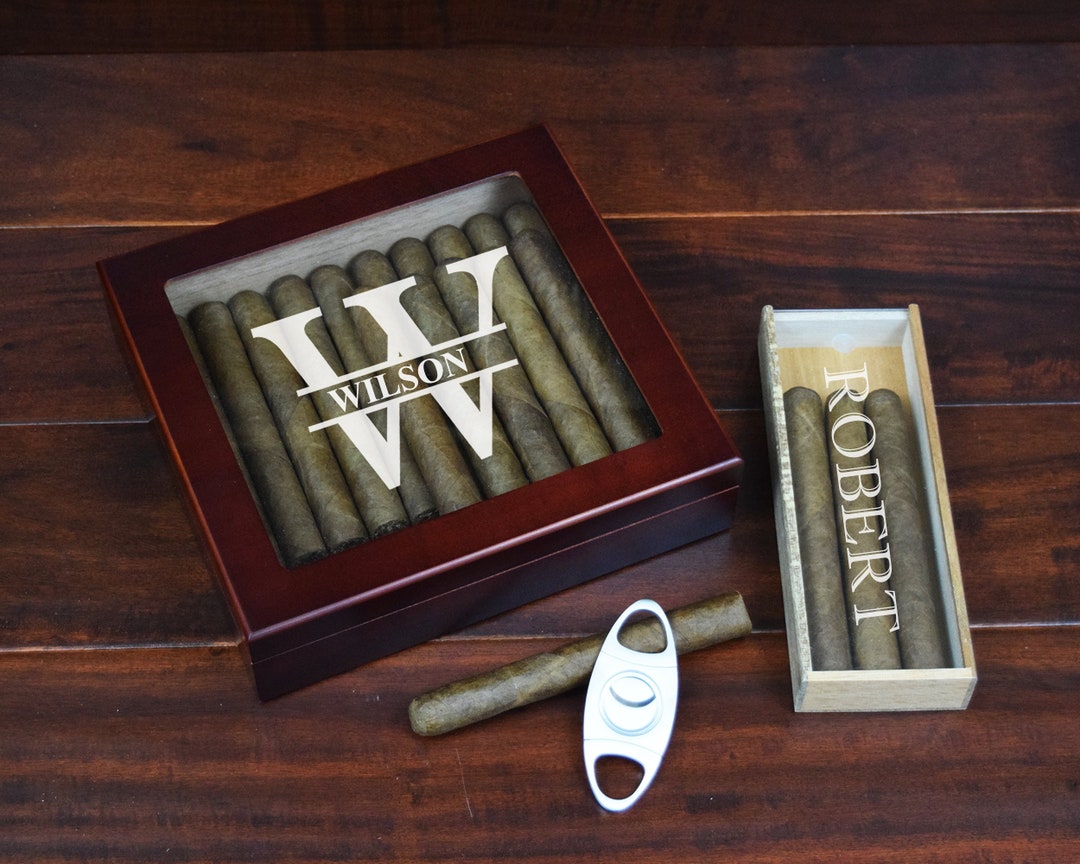 Humidor Gift Set Engraved Cigar Box Humidor Travel Case Cigar Cutter Groomsmen Gifts Wedding ...