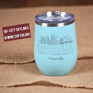 Custom City Skyline Wine Tumbler – Bridesmaid & Bridal Party Cup, Personalized Stainless Steel Bachelorette Gift