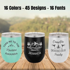 Mountain Camping Wine Tumbler – Insulated Outdoor Cup, Campfire & Hiking Gift, Bachelorette Party Tumbler