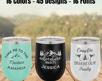 Mountain Camping Wine Tumbler – Insulated Outdoor Cup, Campfire & Hiking Gift, Bachelorette Party Tumbler
