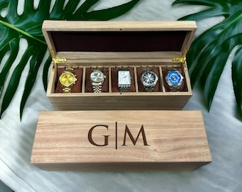 Custom Watch Box | Wooden Watch Box | Modern Wood Watch Box | Watch Storage | Groomsmen Gifts | Personalized Acacia Wood Watch Case