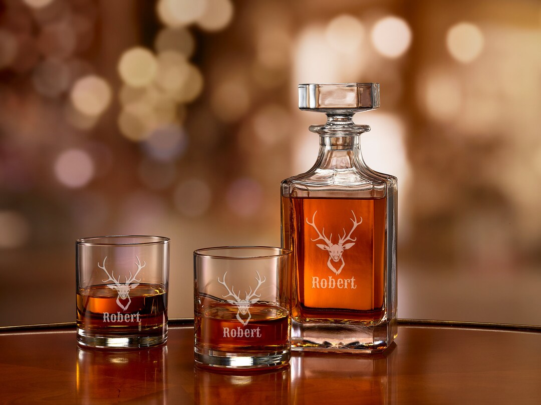 Hunter Decanter Set, Personalized Deer Hunting Gift Set, Deer Decanter