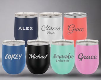 Personalized Wine Tumbler – Engraved Stemless Glass with Lid & Straw, Custom Bachelorette Party Gift
