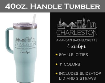 Tasses de demoiselle d'honneur | Gobelets City Skyline | Tasses pour la mariée | Enterrement de vie de jeune fille | 40 oz Gobelet avec anse | Tasse avec poignée de 40 onces | Mariée