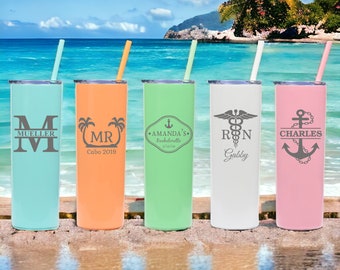 Custom Skinny Tumbler, Personalized Tumblers, Monogram Tumblers, Nautical Stainless Steel Tumblers, Nurse Gifts, Bridesmaid Gift, Vacation