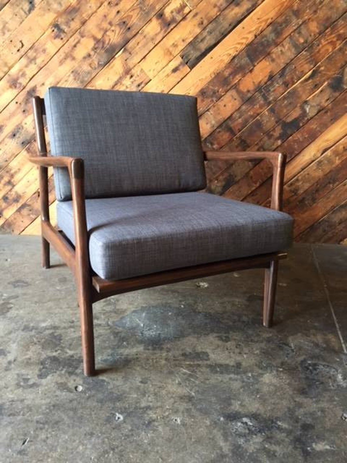 Custom Mid Century Danish Style Lounge Chair Solid Walnut Etsy