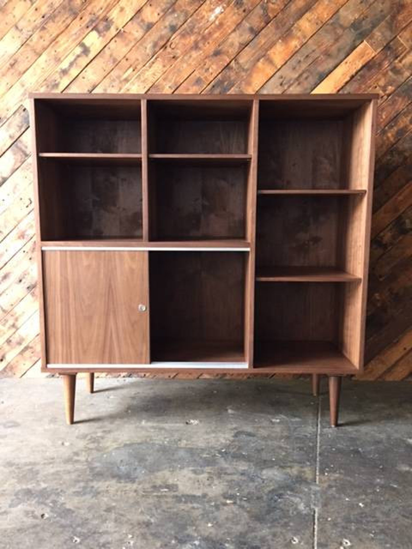 Mid Century Style Custom Walnut Bookcase Shelf Bar MADE TO Etsy