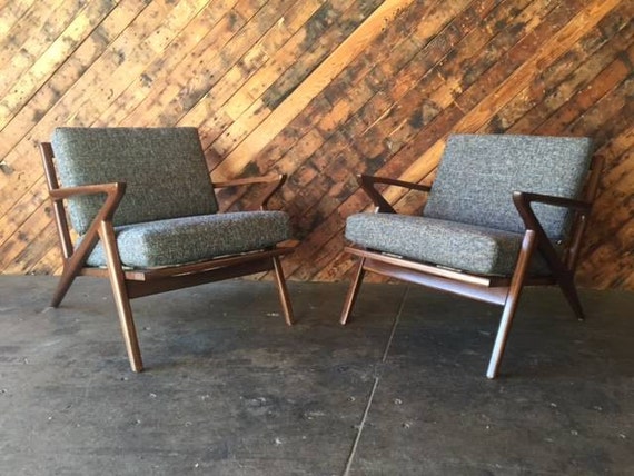 Mid Century Selig Style Walnut Z Chair Etsy