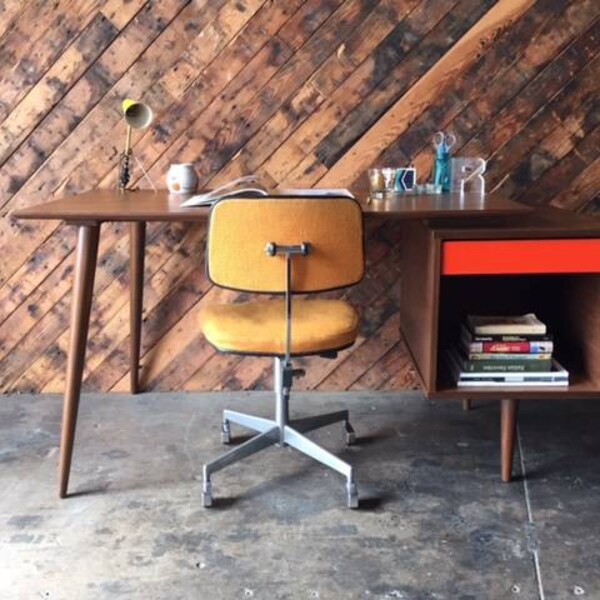 Mid Century Style Custom Large Walnut Desk