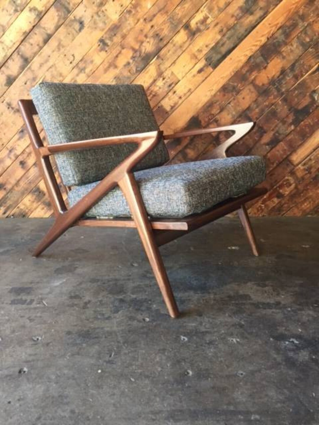 Mid Century Danish Style Walnut Z Chair Etsy
