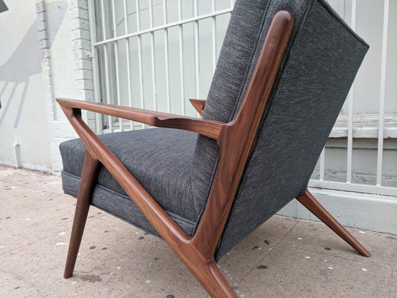 Mid Century Selig Style Walnut Z Chair with Built in Cushions Etsy