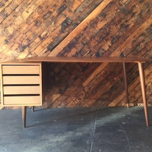 Custom Large Mid Century Style Walnut Desk