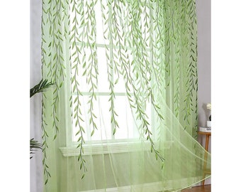 1 Panel Summer Spring Sheer Mesh Green Vine Leaf Print Curtains Kitchen Balcony Bed room Home Decor Plant curtains