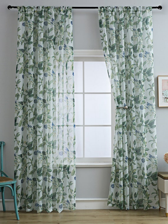1pc Leaves Pattern Sheer Room Curtain Voile Panel Balcony Window Curtain Decor 