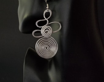 Handmade Earrings Dangle drop Silver Tone Unusual Lightweight long statement Jewelry Women/'s Swirl Spiral