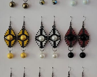 Handmade Bead Woven Dangle Earrings: Japan Seed Beads