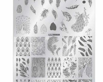 XL Nail Stamping Plate: Plaid & Peacock Designs