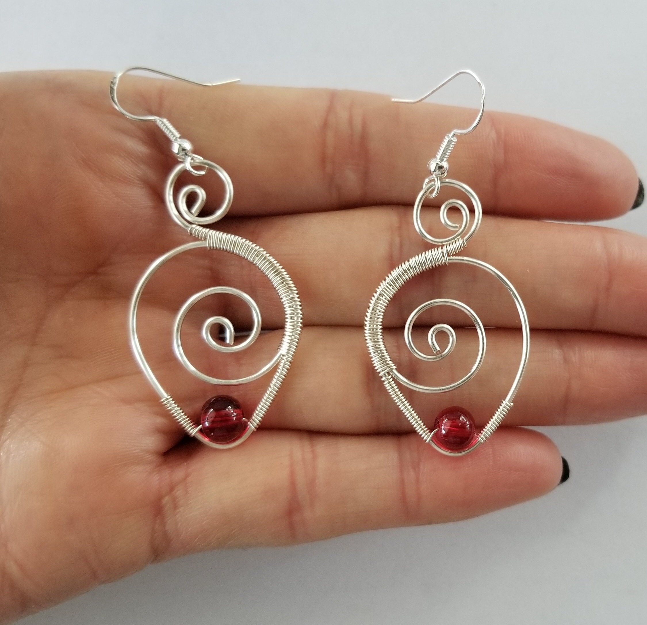Handmade Wire Wrapped Dangle Drop Earrings Unusual Unique Red | Etsy