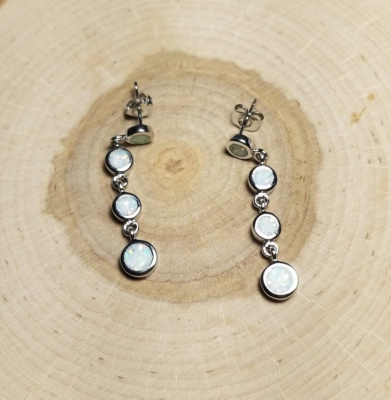 925 Sterling Silver Opal Earrings Created Fire Opal Dangle Drop Earrings