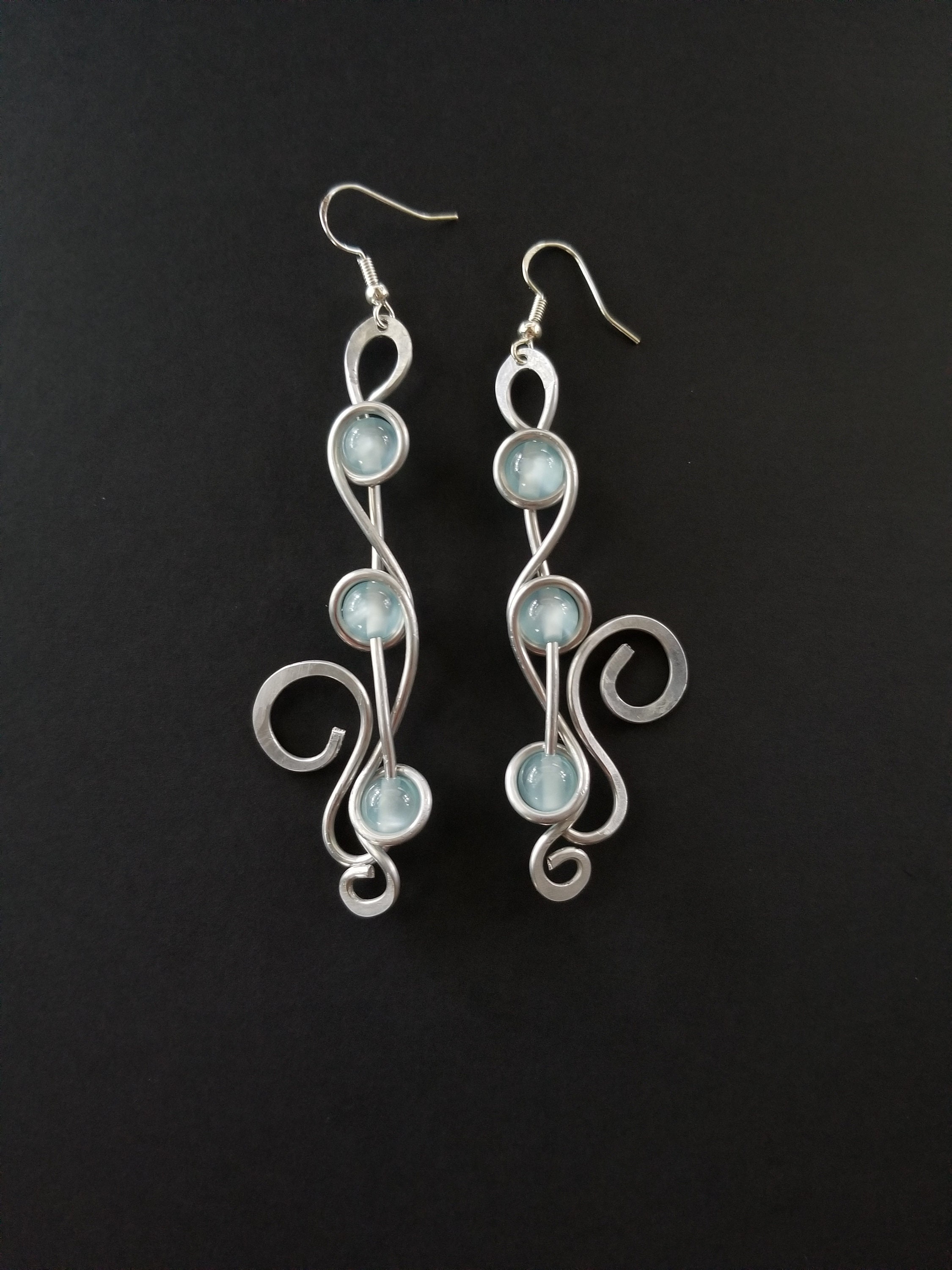 Handmade Earrings Dangle drop Silver Tone Unusual Lightweight long statement Jewelry Women/'s Swirl Spiral