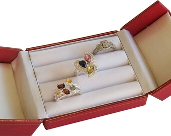 Multiple Ring Box Jewelry Organizer Storage Case Display Holder Red Leatherette Slot Ring Box
