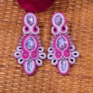 Handcrafted Long Soutache Stud Earrings Hadcrafted Jewelry Unique Burgundy