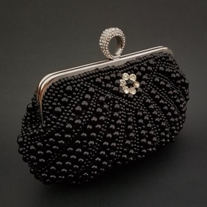 Black Pearls Folwers Glitter Evening Clutch Bags Wedding Purses