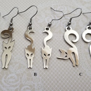 Stainless Steel Feline Earrings Dangle Drop Cat Kitten Jewelry Minimalistic