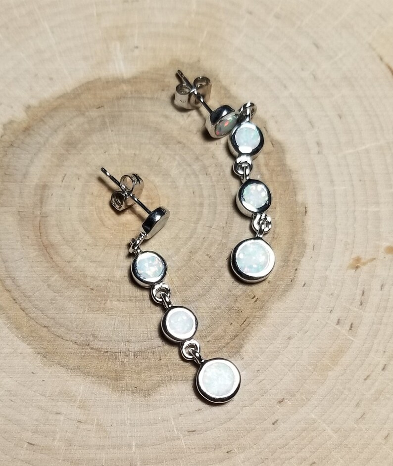 925 Sterling Silver Opal Earrings Created Fire Opal Dangle Drop Earrings