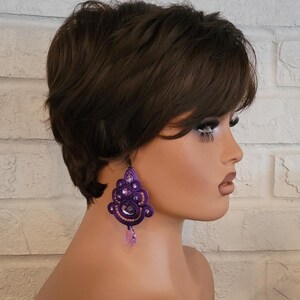 Handmade Soutache Drop Dangle Earrings with Chrystals Handcrafted Jewelry