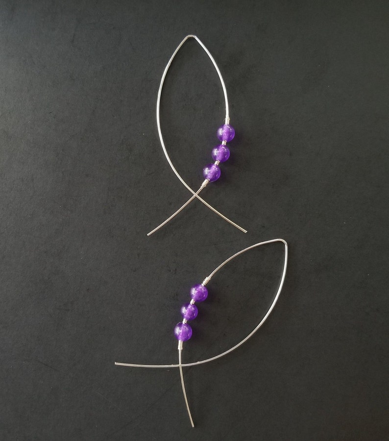 Handmade Purple Bead Earrings Fish shape Dangle Drop Statement Earrings Simple Minimalistic Women/'s Girls/'